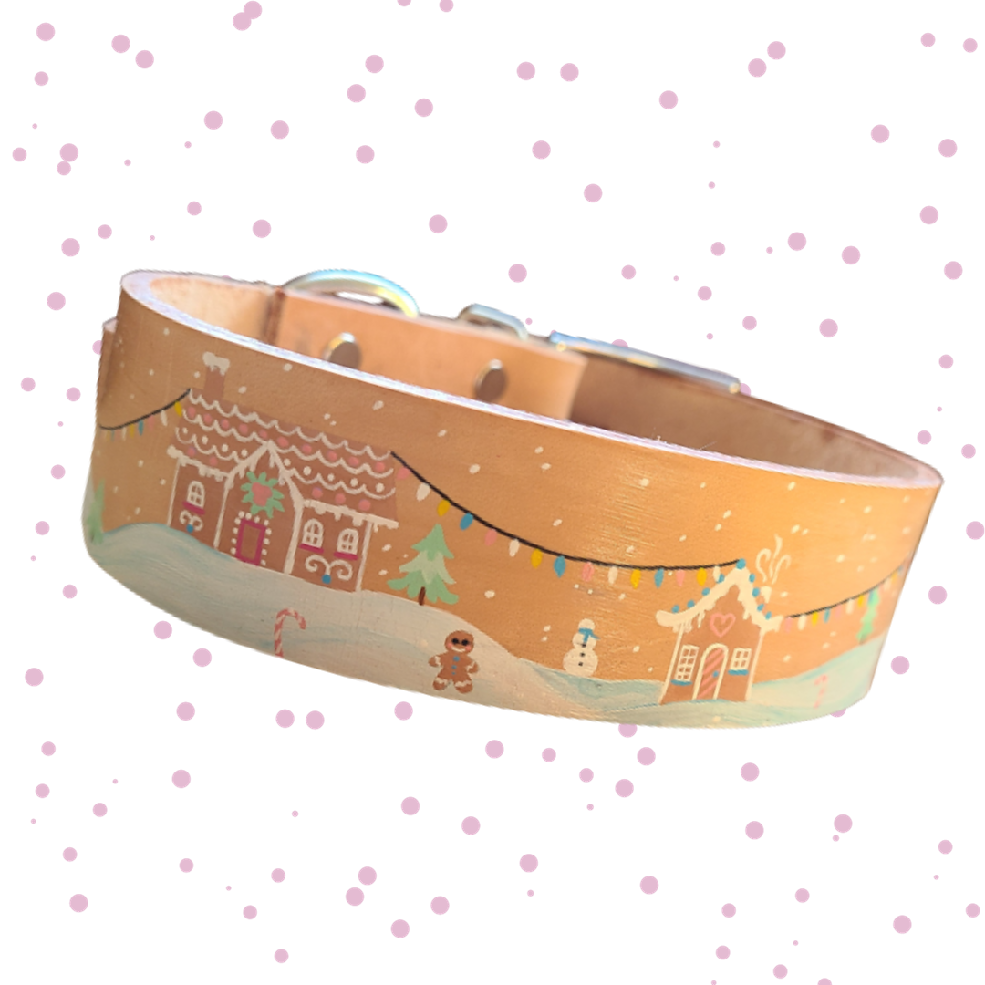 Gingerbread Land - Leather Dog Collar
