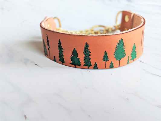 Green Pinaceae Silhouette - Leather Martingale Collar