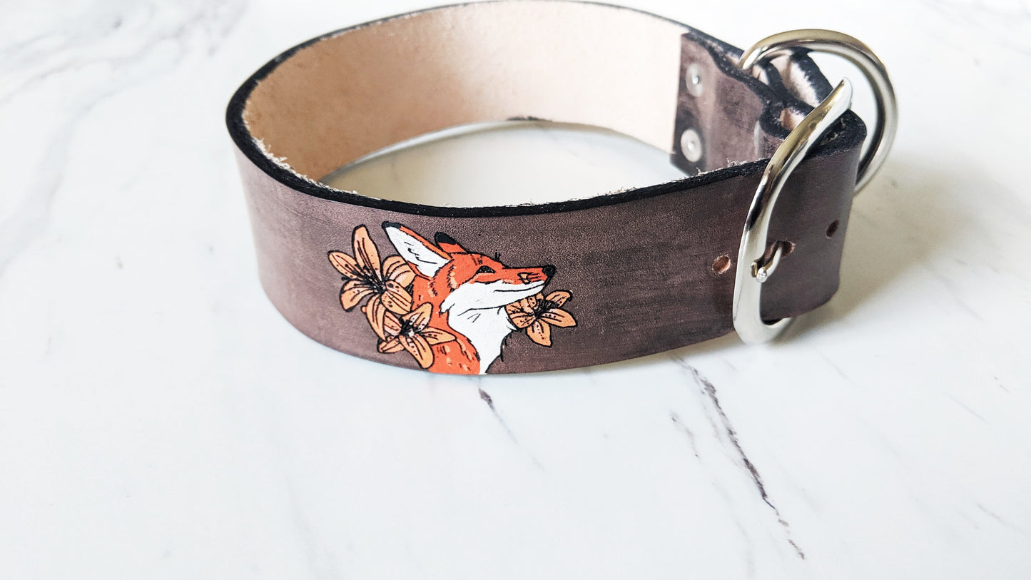 Frolicking Fox - Leather Dog Collar