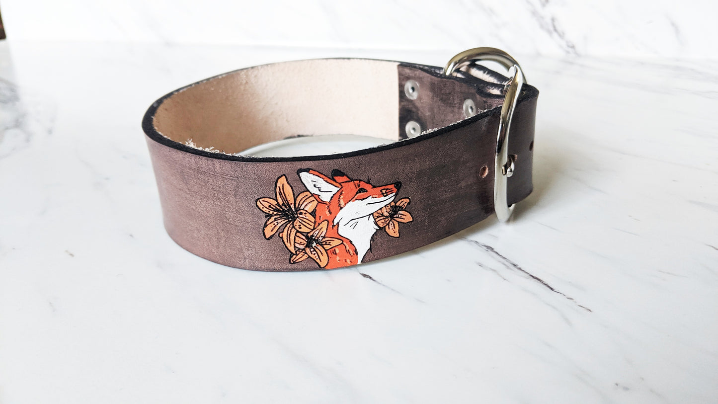 Frolicking Fox - Leather Dog Collar