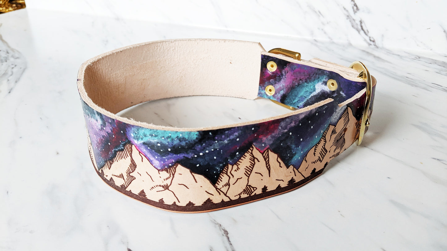 Milky Way Mountains - Leather Dog Collar