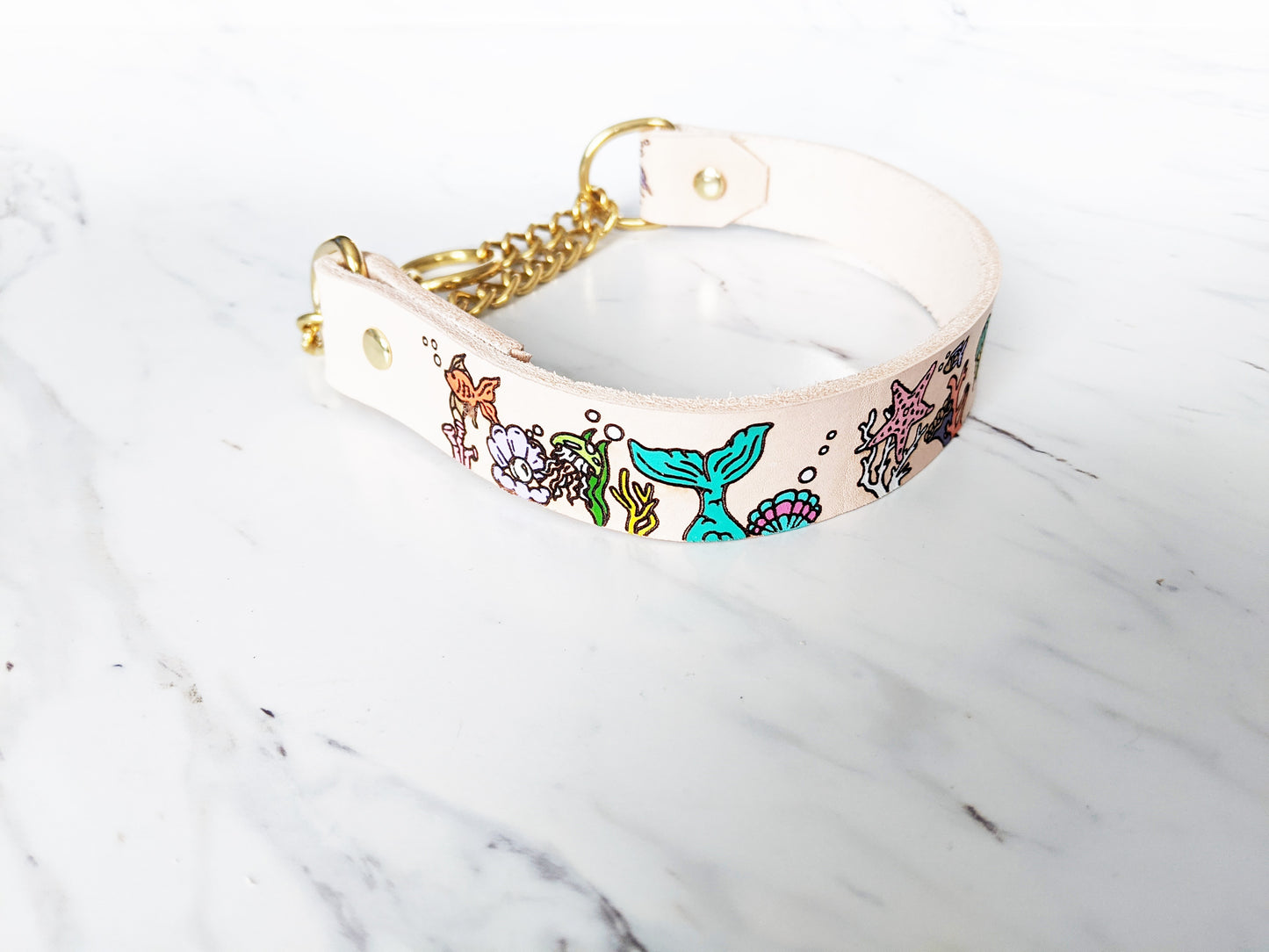 Under The Sea - Leather Martingale Collar