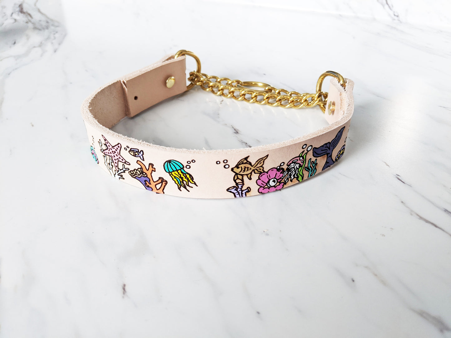 Under The Sea - Leather Martingale Collar