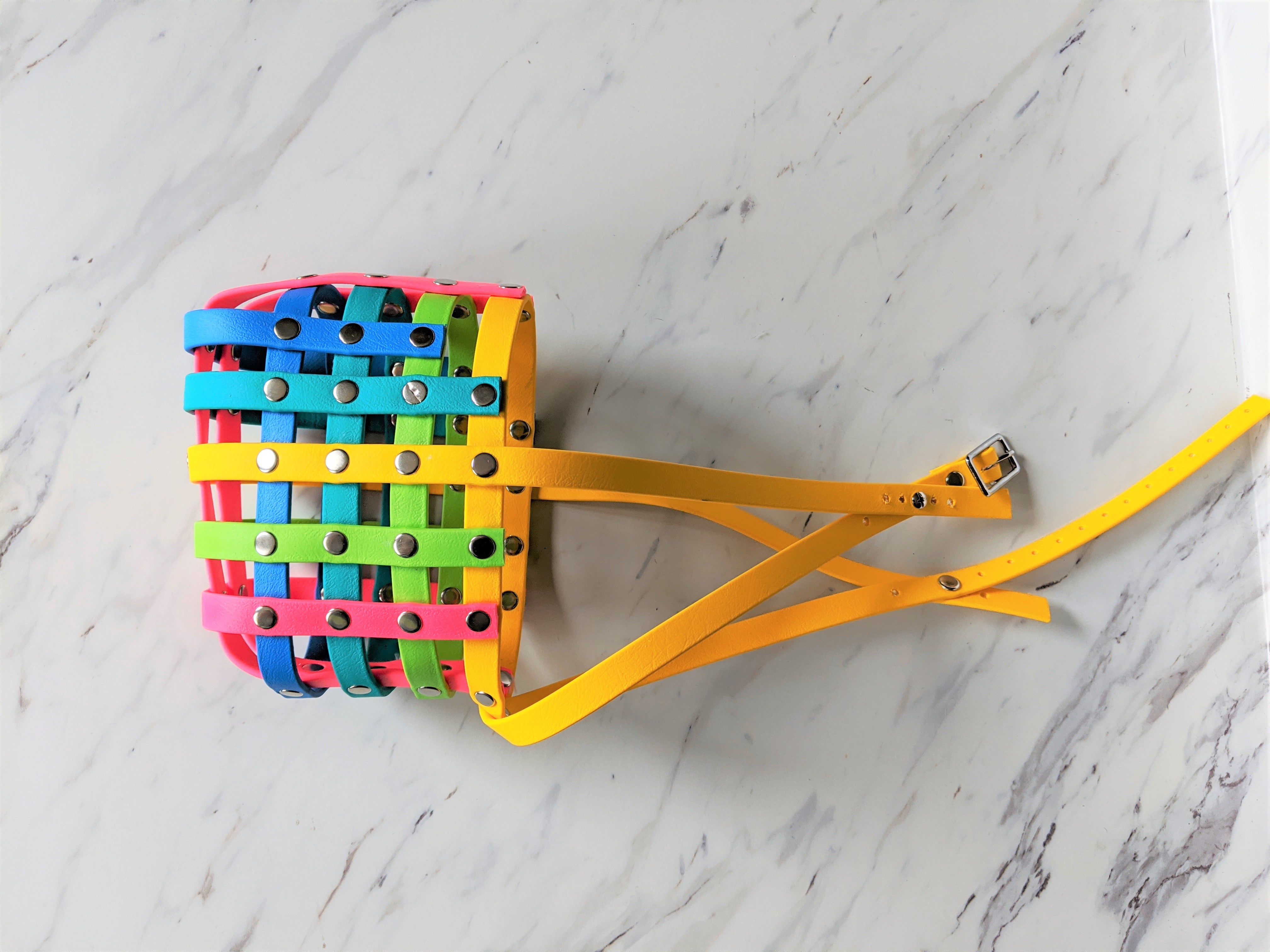 Basket Style Biothane Muzzle Rainbow Colors Level Two