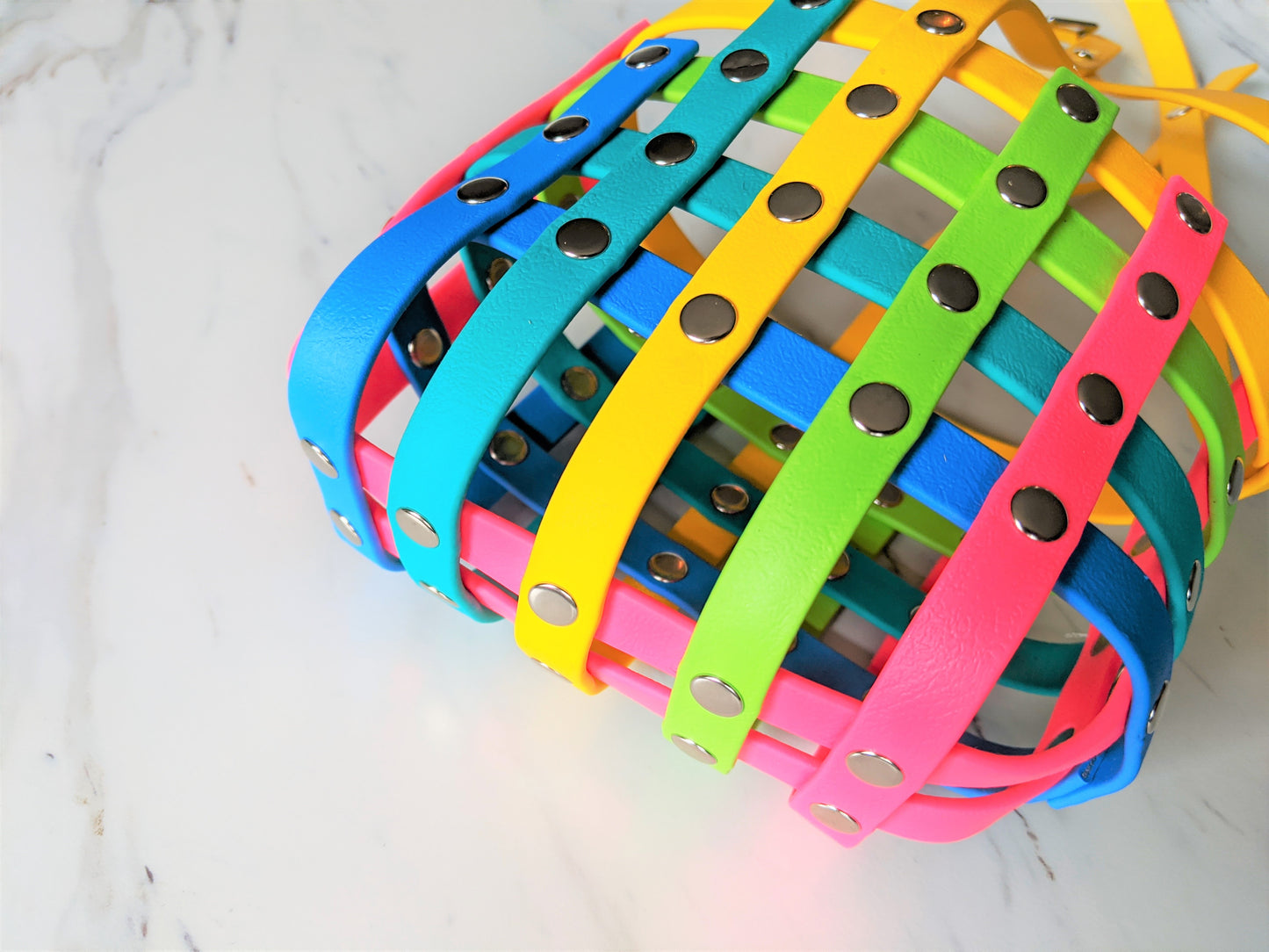 Basket Style Biothane Muzzle - Rainbow Colors - Level Two