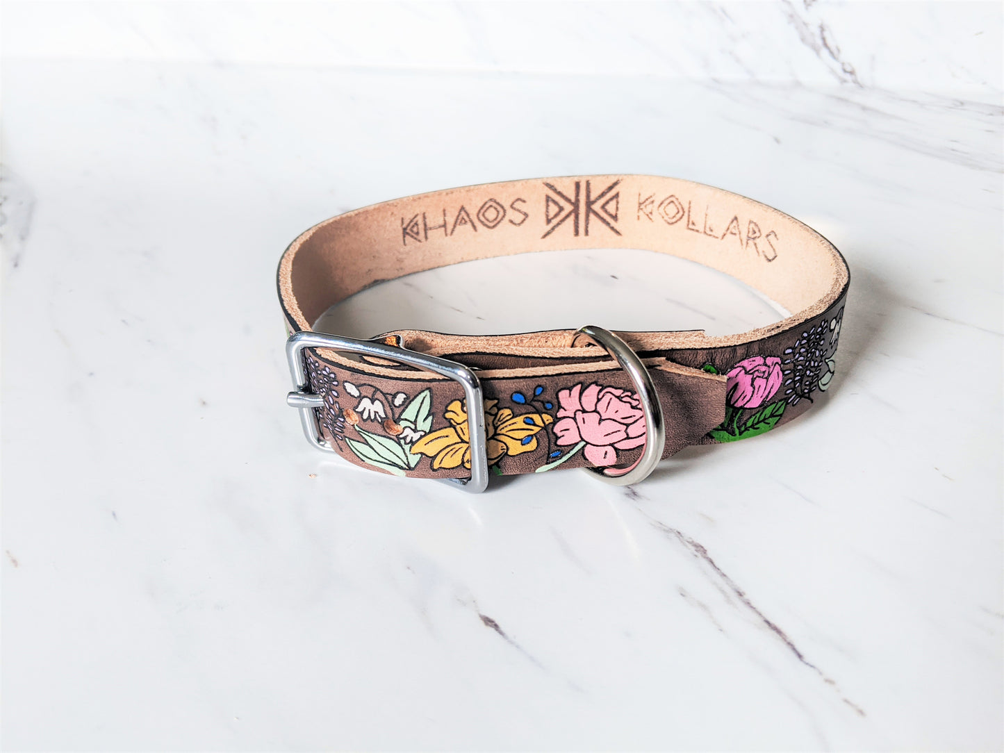 Floral Leather dog Collar