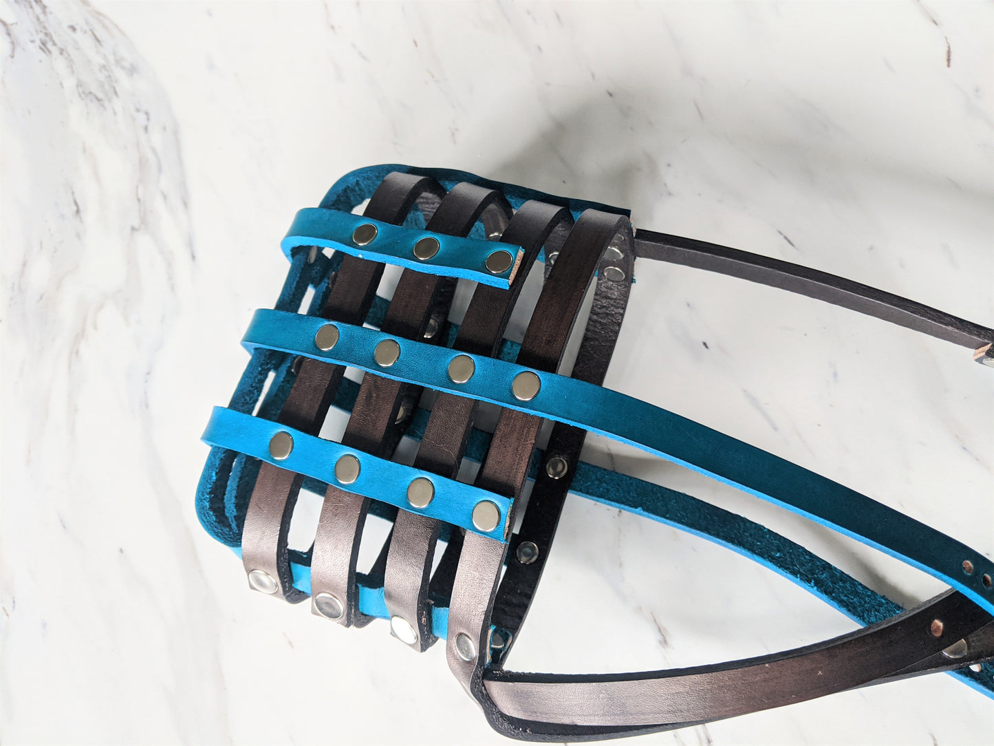 Basket Style Leather Muzzle with Forehead Strap - Choose Your Colors - Level One