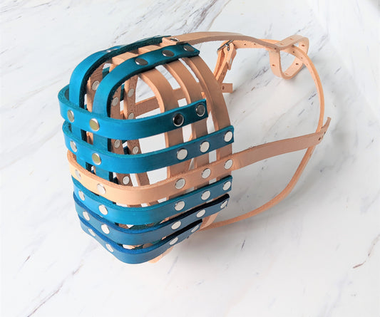 Basket Style Leather Muzzle with Forehead Strap - Choose Your Colors - Level Three