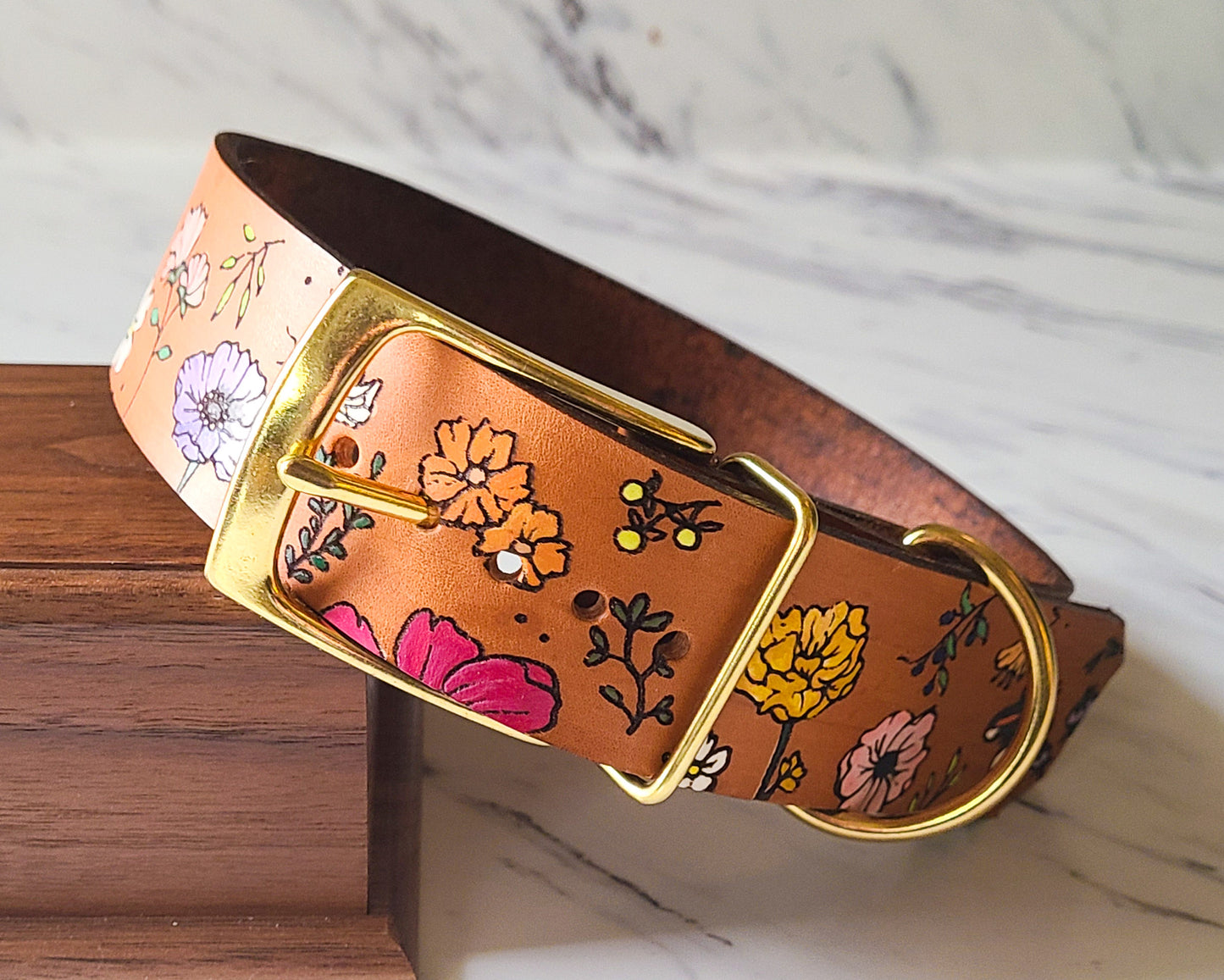 Floral Leather dog Collar