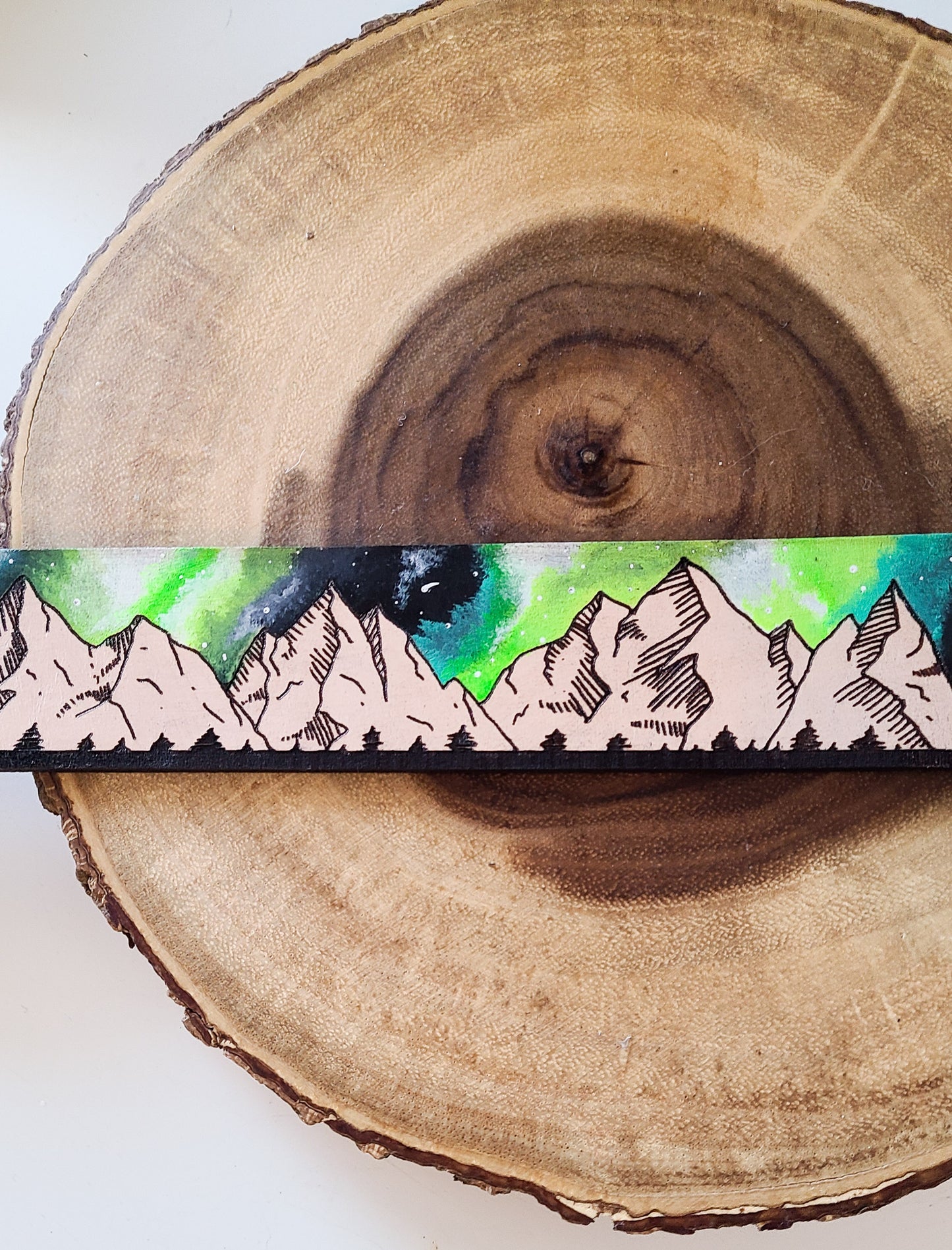 Green Milky Way Mountains - Leather Dog Collar