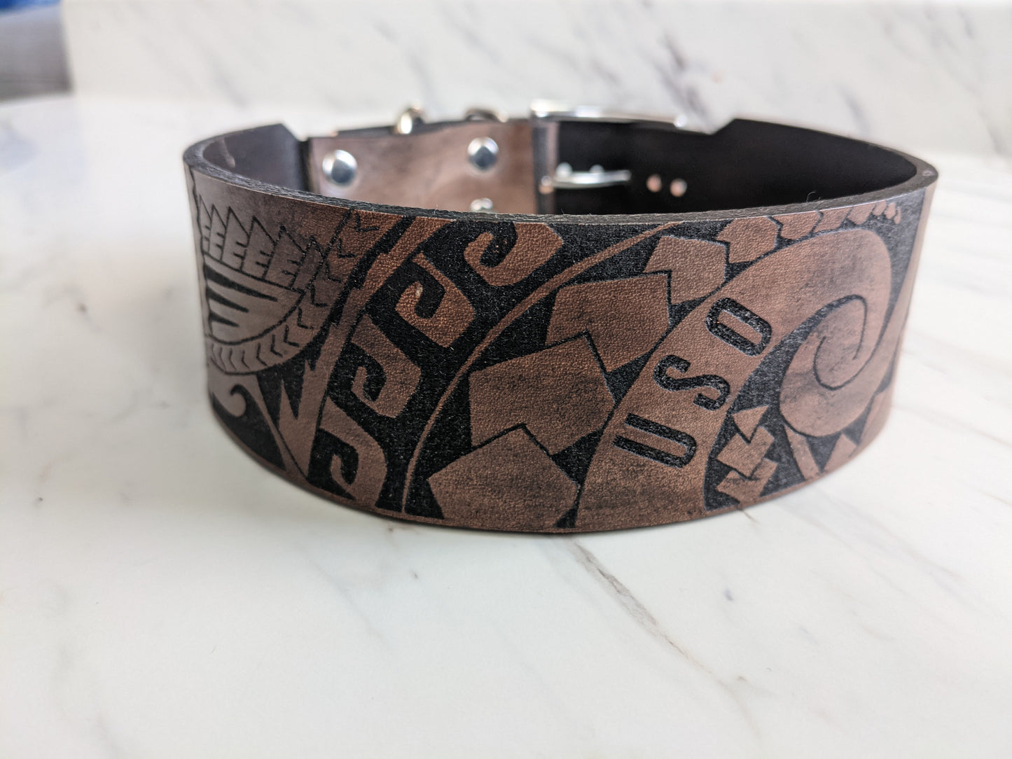 Polynesian Tattoo - Leather Dog Collar
