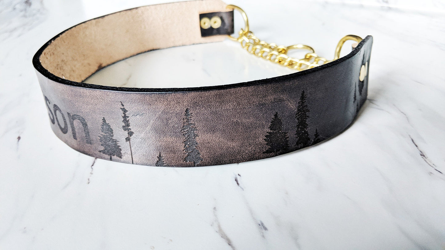 Pinaceae Silhouette - Leather Martingale Collar