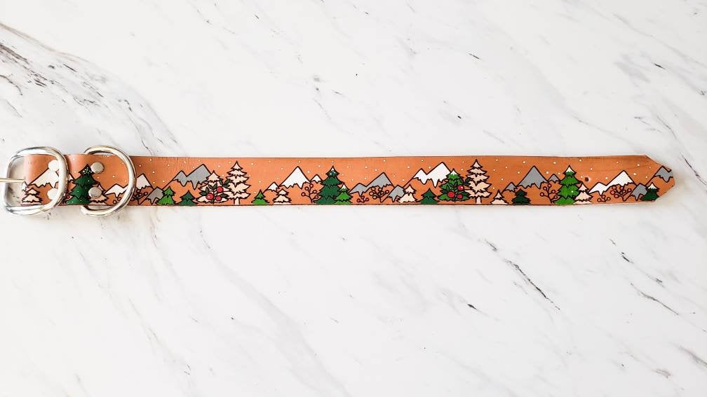 Mountain Winterscape - Leather Dog Collar