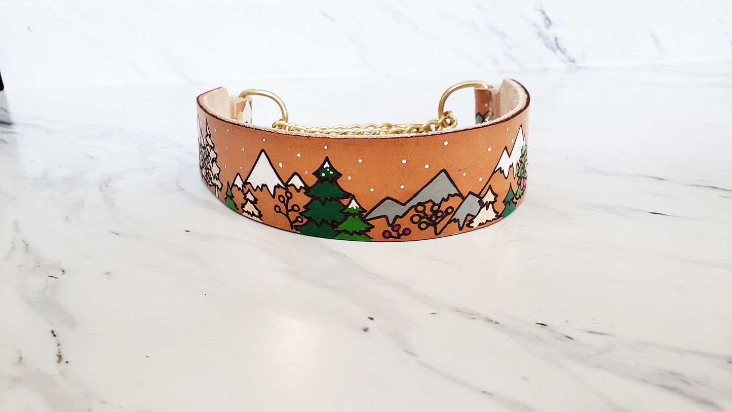 Mountain Winterscape - Leather Martingale Collar
