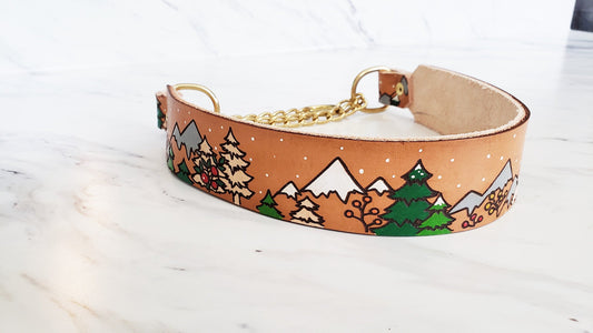 Mountain Winterscape - Leather Martingale Collar