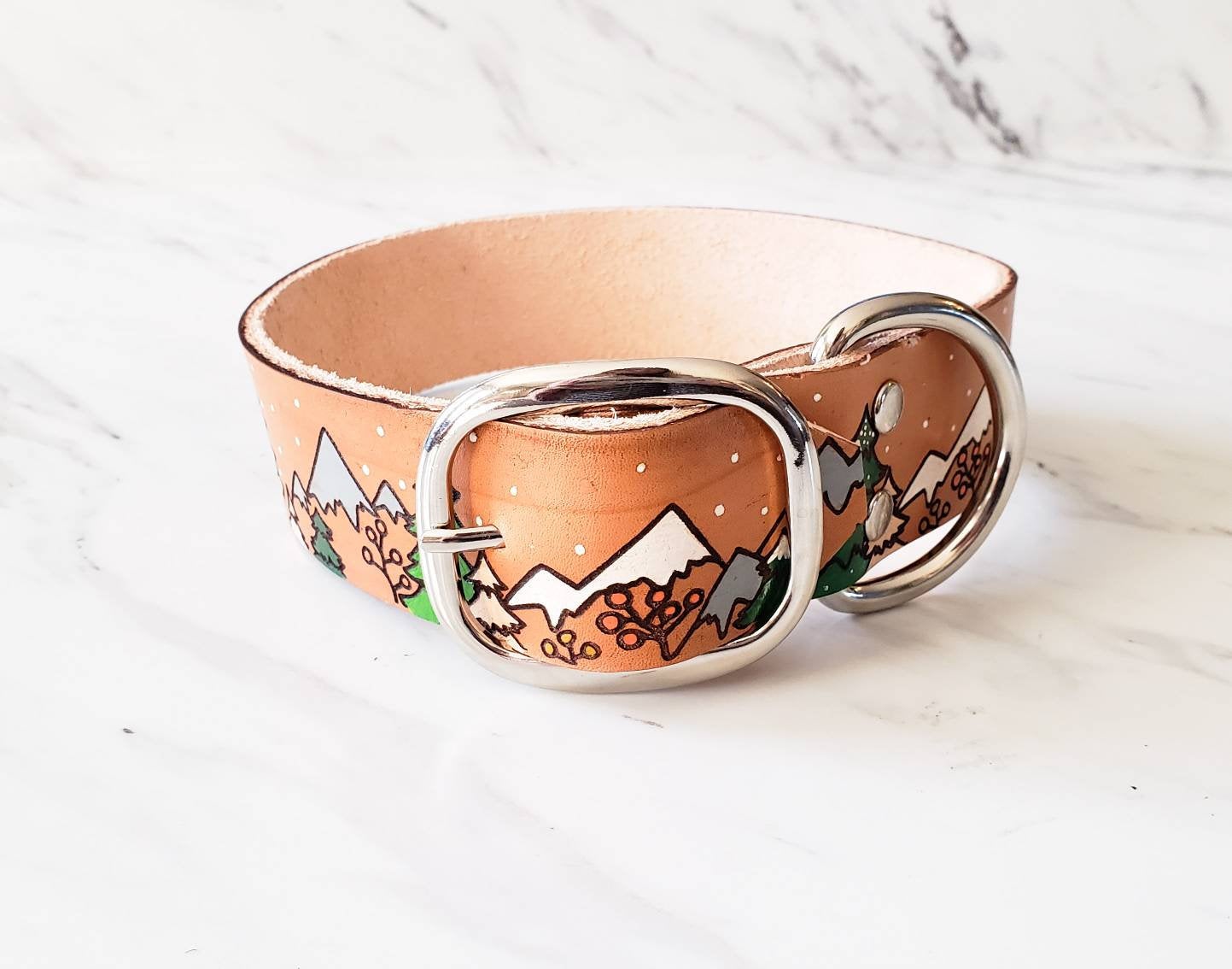 Mountain Winterscape - Leather Dog Collar