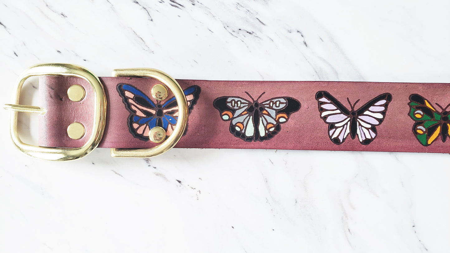 Butterfly Flutter - Leather Dog Collar